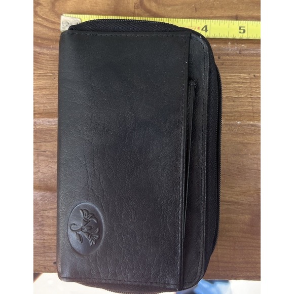 Buxton Double Zip Leather Organizer Wallet Black Unused With Mirror 6"x4" - Picture 14 of 14